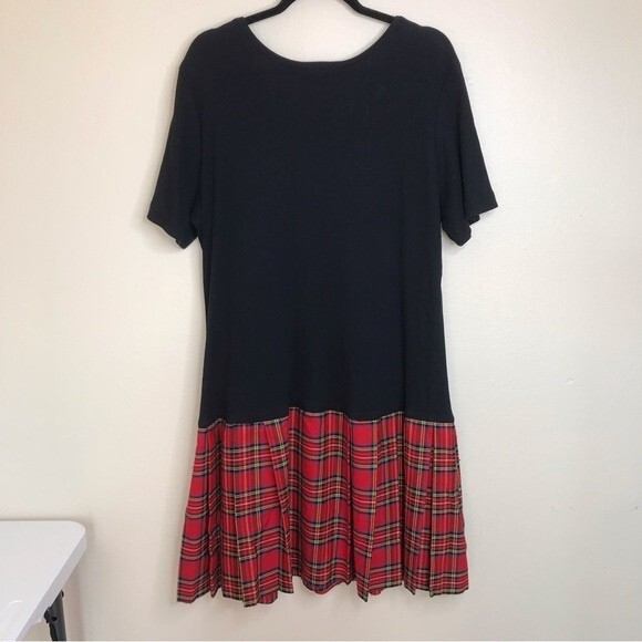 Vintage In Sync Black Ribbed Knit Drop Waist Red Tartan Plaid Dress Women's 24 - Picture 13 of 13